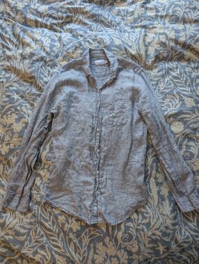 Onia Unisex Gray Striped Long Sleeve Casual Linen Button Down Shirt Sz S